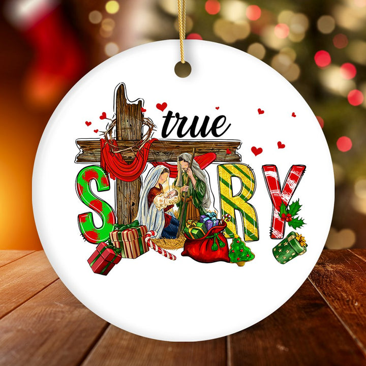True Story Joseph and Mary Holiday Festive Christmas Ornament, Christian Nativity Gift Ceramic Ornament OrnamentallyYou Circle