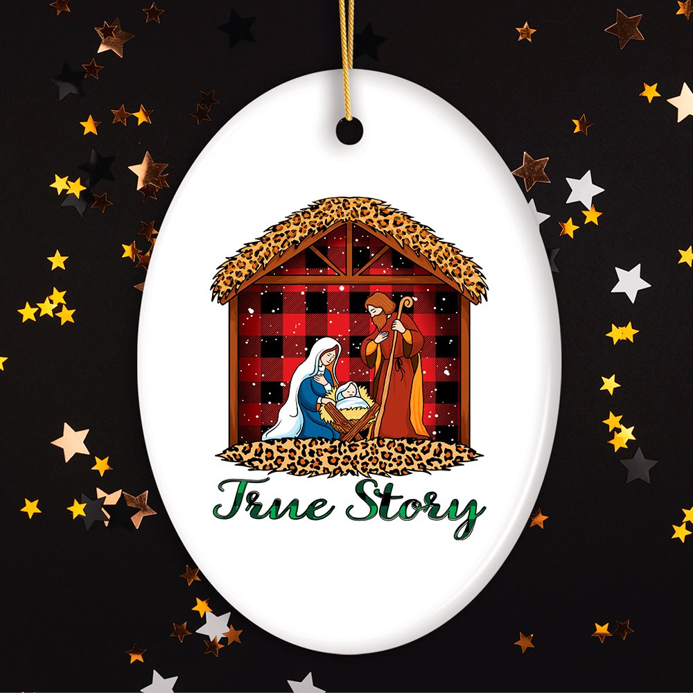 True Story Nativity Plaid Birth of Christ Ornament Ceramic Ornament OrnamentallyYou