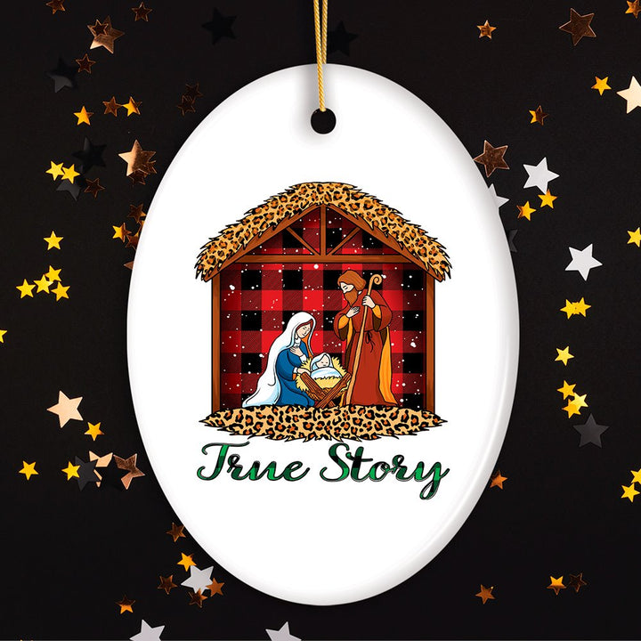 True Story Nativity Plaid Birth of Christ Ornament Ceramic Ornament OrnamentallyYou