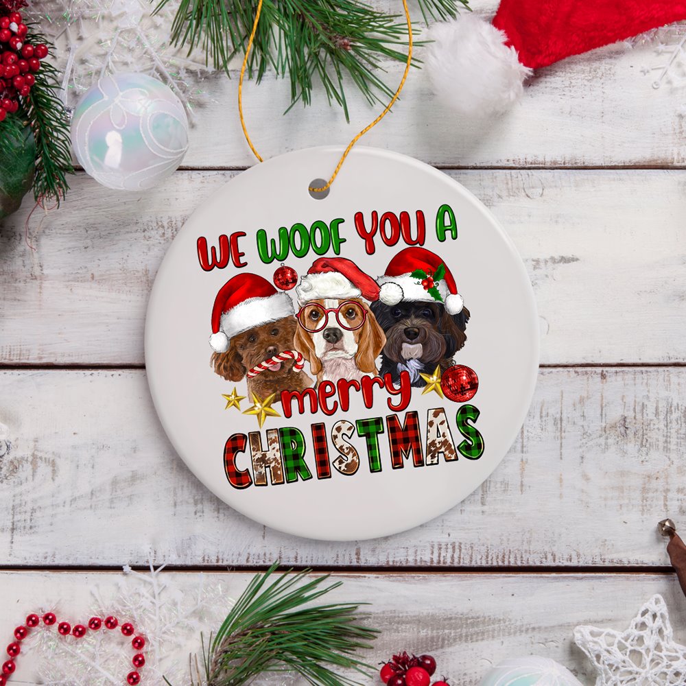 Targa in legno con scritta ''Merry Christmas'' (lingua italiana non garantita) personalizzata con cani di Natale, divertente animale, umorismo, rustica, da appendere alla parete, in legno, per la