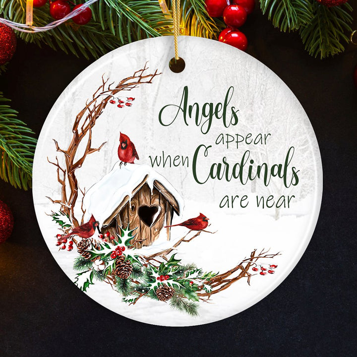 Winter Cardinal Memorial Ornament Ceramic Ornament OrnamentallyYou Circle