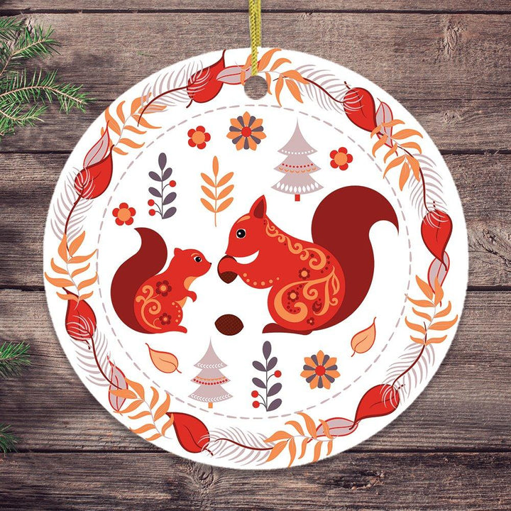 Folk Squirrel Ornament, Ethnic Nature in Fall Christmas Decoration OrnamentallyYou
