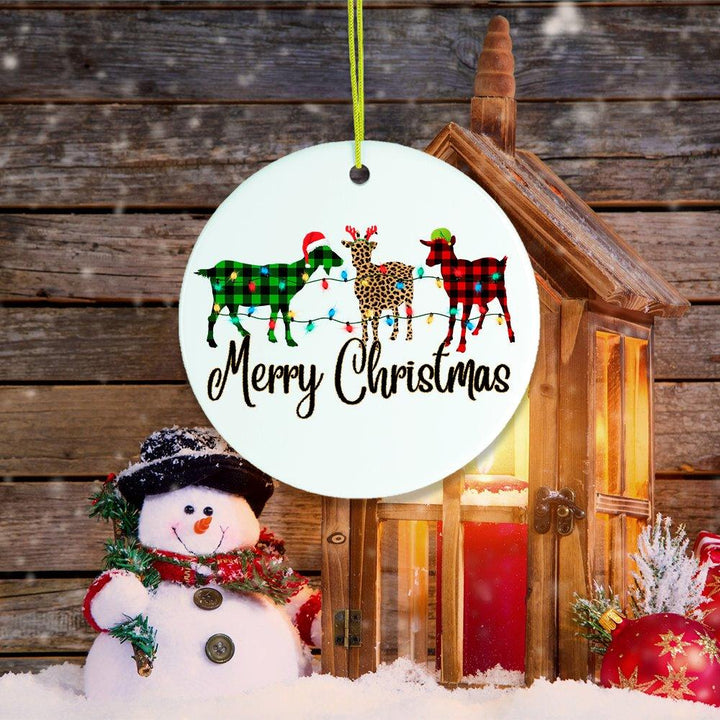 Plaid Goats Merry Christmas Ornament Ceramic Ornament OrnamentallyYou