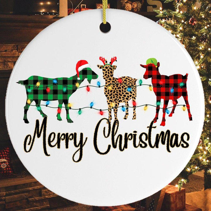 Plaid Goats Merry Christmas Ornament Ceramic Ornament OrnamentallyYou