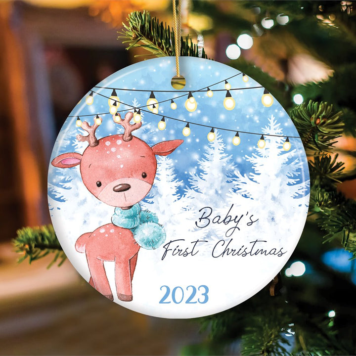 Baby's First Christmas Reindeer Girl and Boy Christmas Ornament Ceramic Ornament OrnamentallyYou Circle Male