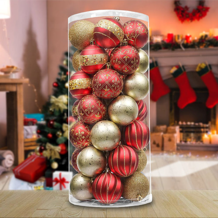 Charming Set of 35 Red and Gold Color Ornament Baubles, Christmas Tree Set Ornament Bundle OrnamentallyYou