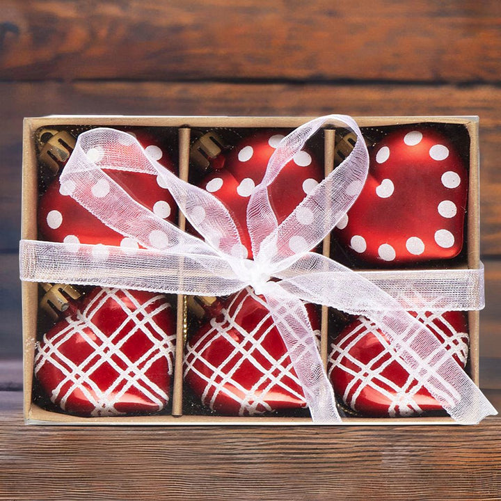 Cute and Glamorous Heart Shaped Chrristmas Ornament Set, 6 Shatterproof Love Baubles Ornament Bundle OrnamentallyYou