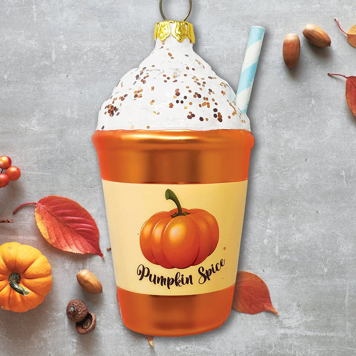 Fall Inspired Pumpkin Spice Latte Glass Christmas Ornament, Coffee Lover's Delight OrnamentallyYou