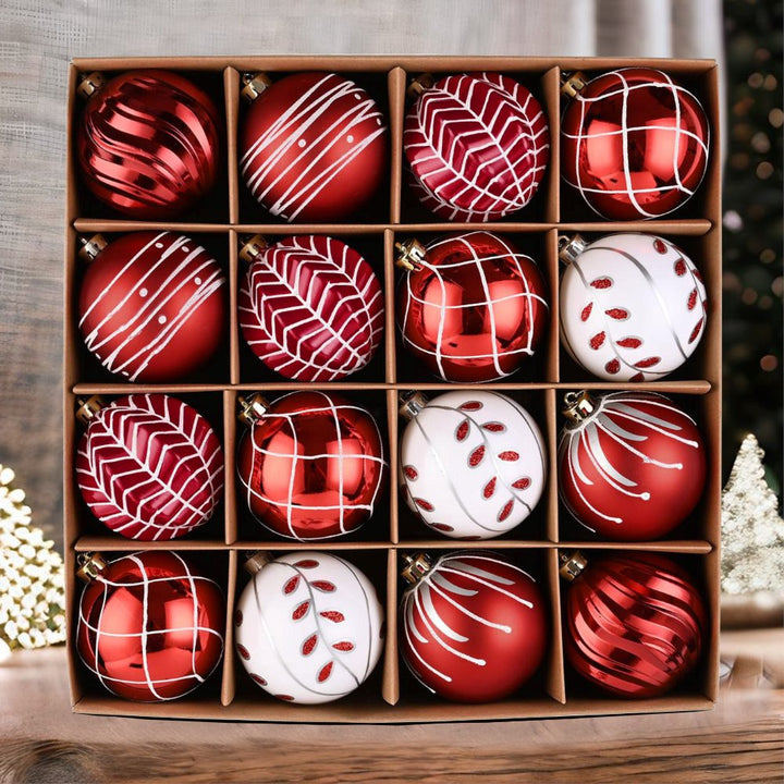 Festive Christmas Ball Set, 16 Ornaments with Varied and Refined Red Colors Packaged Ornament Bundle OrnamentallyYou