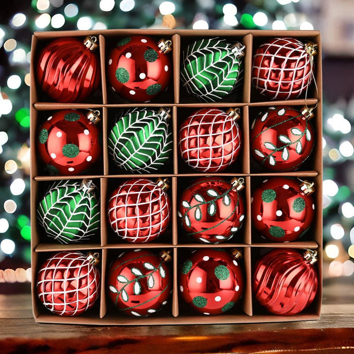 Festive Christmas Ornament Bundle, 16 Red and Green Glittered Baubles Ornament Bundle OrnamentallyYou