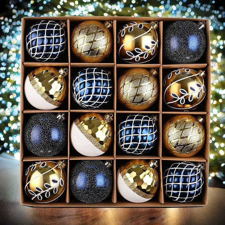 Festive Gold and Frosted Blue Assorted Ornament Bauble Bundle, Set of 16 Elegant Christmas Balls Ornament Bundle OrnamentallyYou