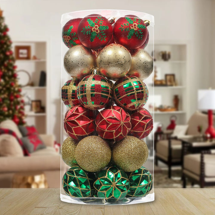 Graceful Ornament Bundle Set, Red, 30 Green and Gold Glittered Tree Baubles Ornament Bundle OrnamentallyYou