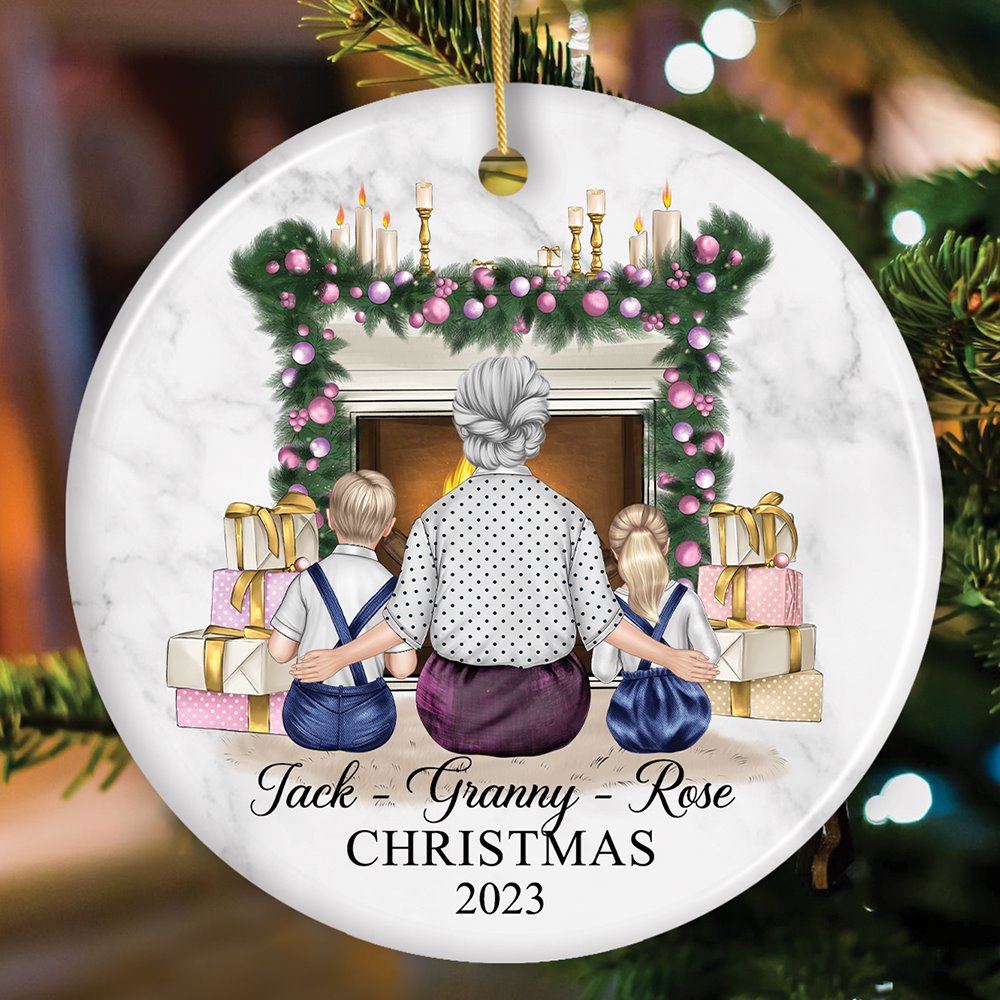 Grandma and Grandsons Personalized Christmas Ornament, Grandmother Holiday Gift Ceramic Ornament OrnamentallyYou Circle 