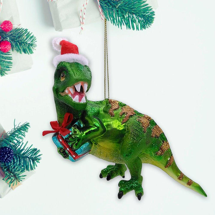 Green Christmas T-Rex Glass Ornament Glass Ornament OrnamentallyYou