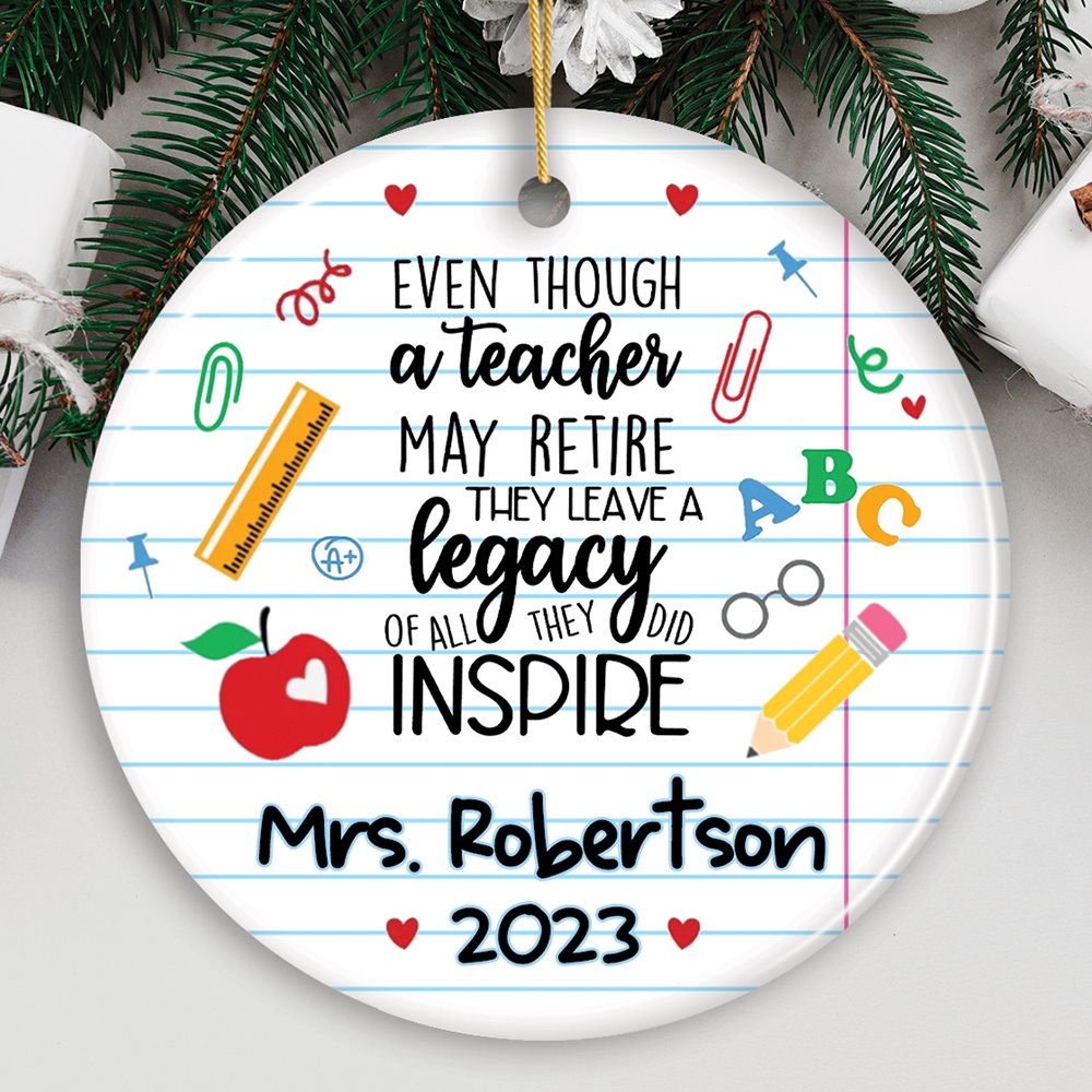 Personalized Teacher Retirement Gift Ornament, Officially Retired Keepsake Present for Coworker Ceramic Ornament OrnamentallyYou Circle 