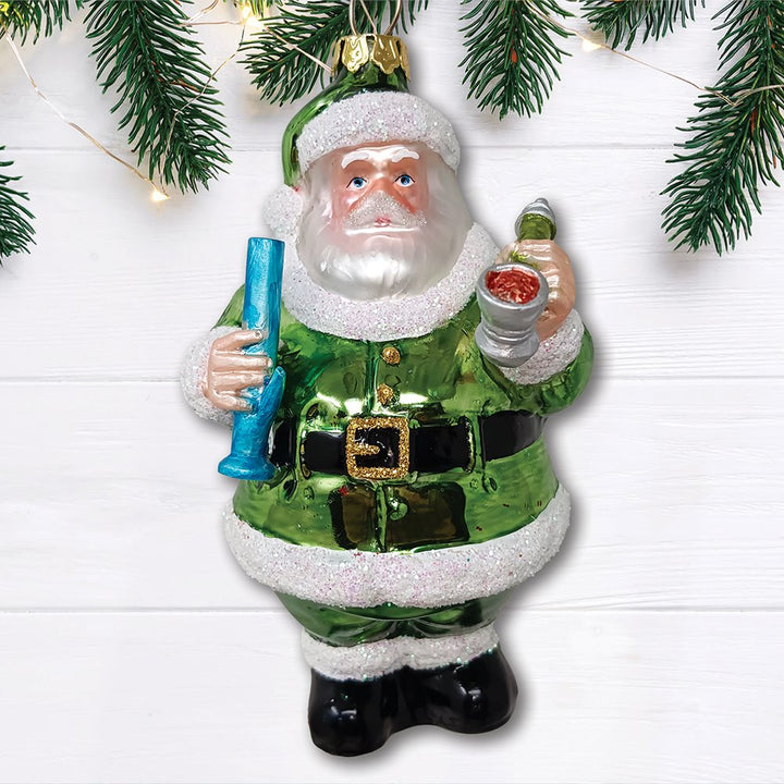 Pothead Santa Glass Christmas Ornament, Merry Weedmas Funny Pot Decoration OrnamentallyYou