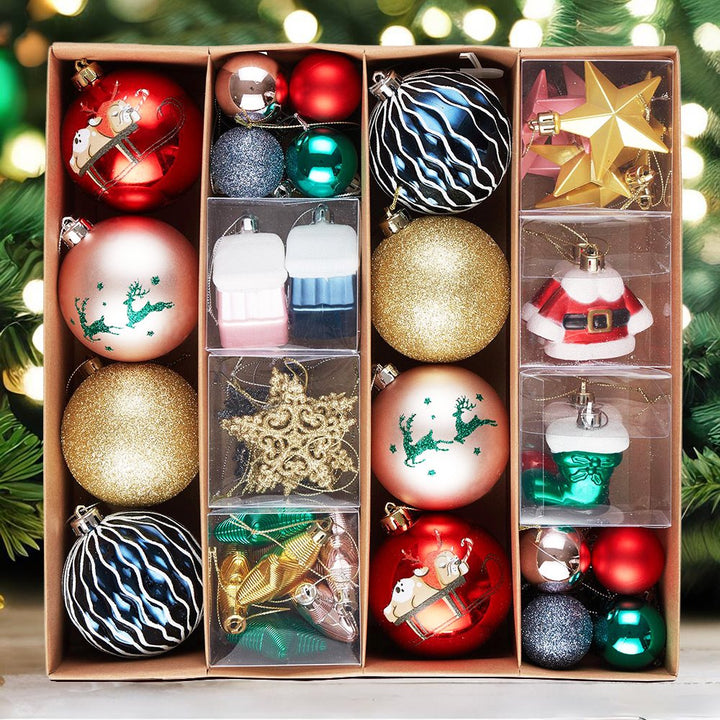 Premium Christmas Ornament Eclectic Bundle Set, 60 Glitter Filled Baubles, Homes, Star Charms Ornament Bundle OrnamentallyYou