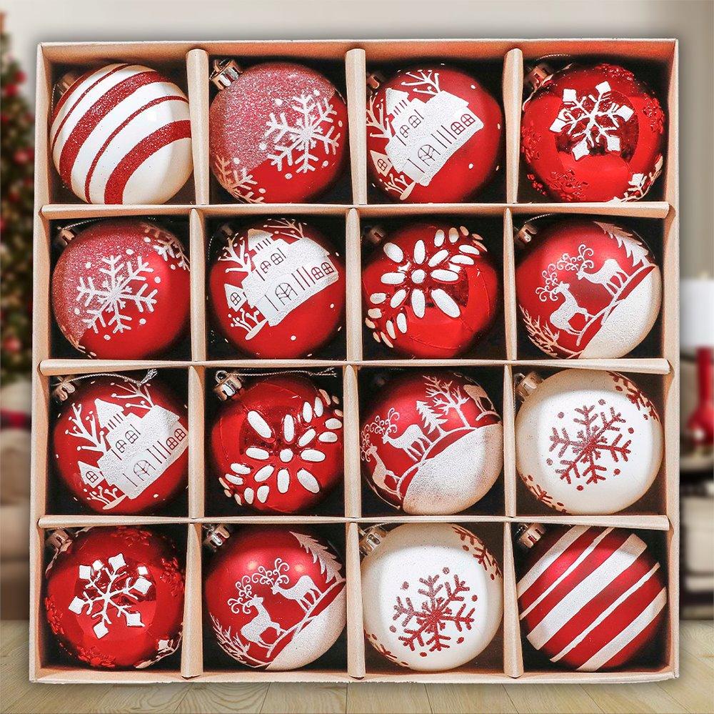 Red and White Shatterproof 16 Piece Christmas Ball Ornament Bundle, Ca –  OrnamentallyYou, image size:1000x999