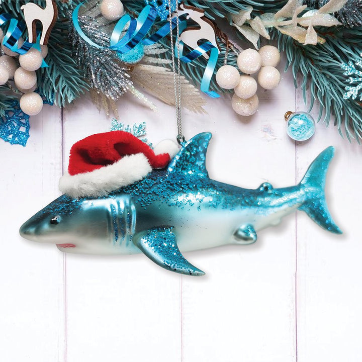 Shark with Santa Hat Glass Christmas Ornament Glass Ornament OrnamentallyYou