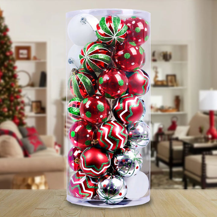 Playfully Patterned Christmas Ornament Bauble Set, 35 Round Holiday Balls Ornament Bundle OrnamentallyYou