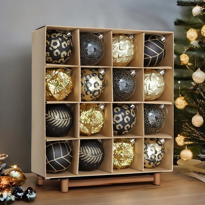 Vogue Black and Gold Ornament Set, Stylish Tree Set of 16 Glittery Baubles Ornament Bundle OrnamentallyYou