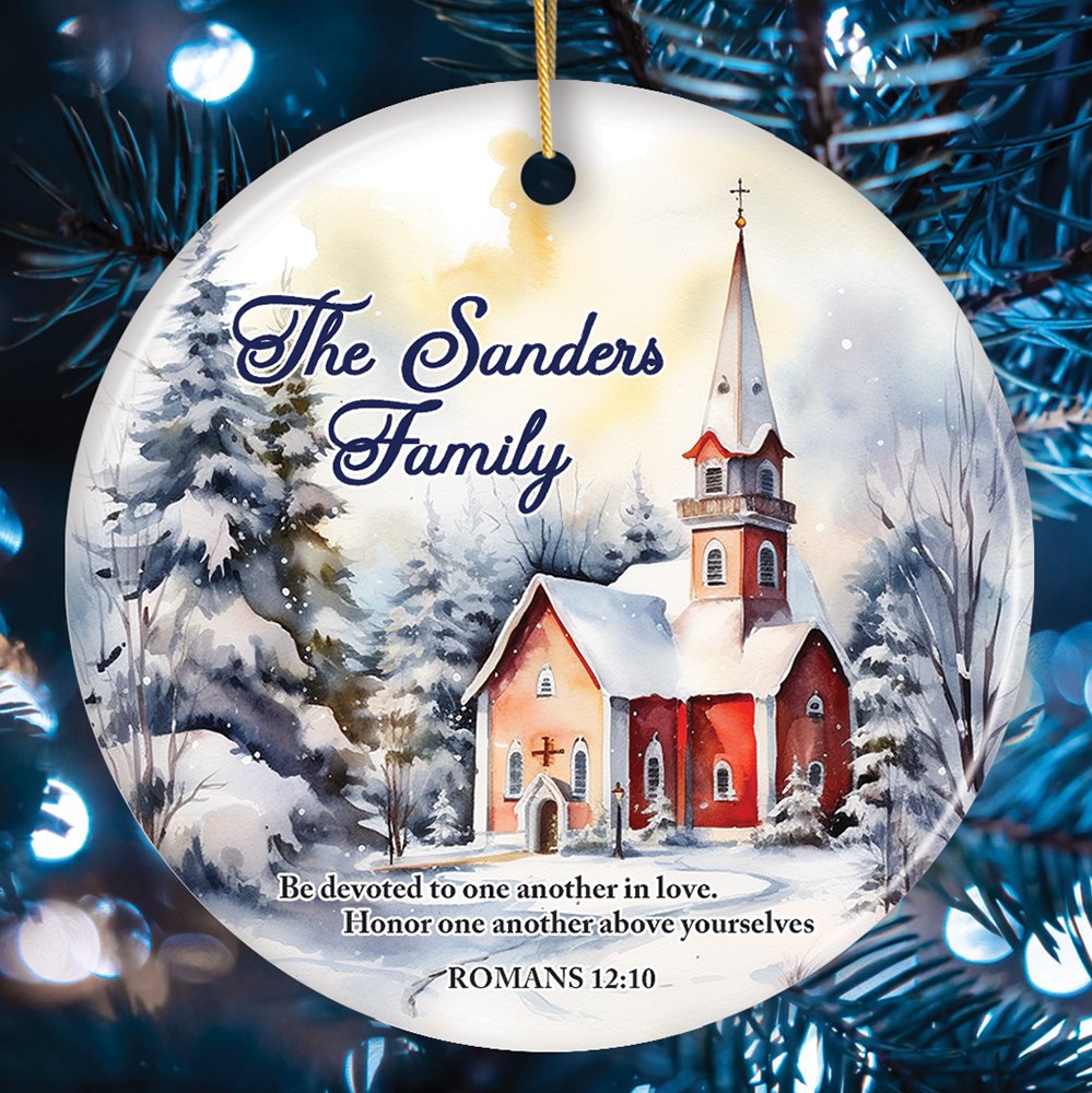 Winter Church Watercolor Art Personalized Ornament OrnamentallyYou