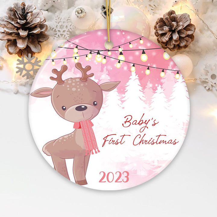 Baby's First Christmas Reindeer Girl and Boy Christmas Ornament Ceramic Ornament OrnamentallyYou Circle Female