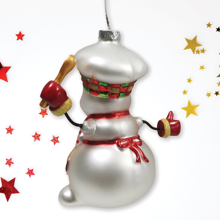 Cheerful Holiday Snowman Chef Glass Christmas Ornament Glass Ornament OrnamentallyYou