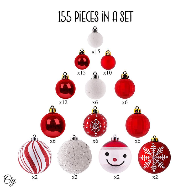 Christmas Paradise Ornament Bundle Mega Set, 155 Red and White Baubles with Many Themes Ornament Bundle OrnamentallyYou