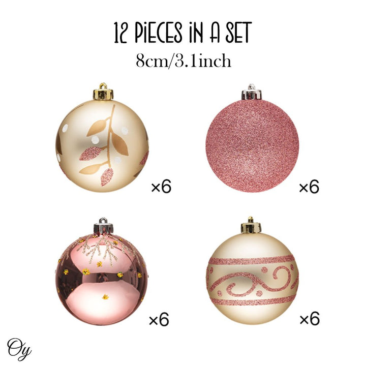 Glamorous and Cute Shiny Pink and Rose Gold Christmas Ornament Set, Glittered and Girly Feminine Holiday Baubles Ornament Bundle OrnamentallyYou