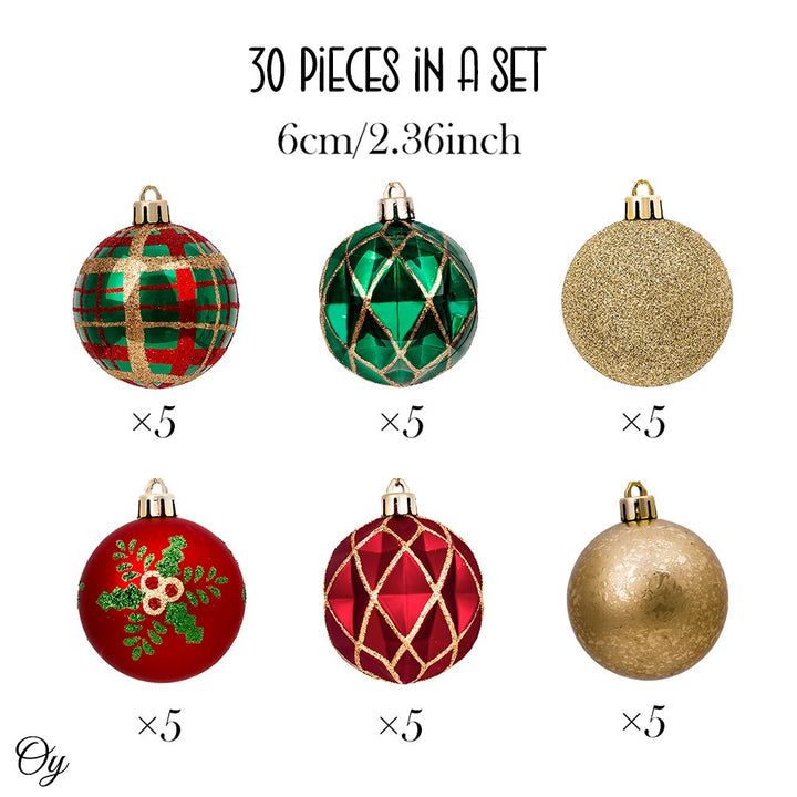 Graceful Ornament Bundle Set, Red, 30 Green and Gold Glittered Tree Baubles Ornament Bundle OrnamentallyYou