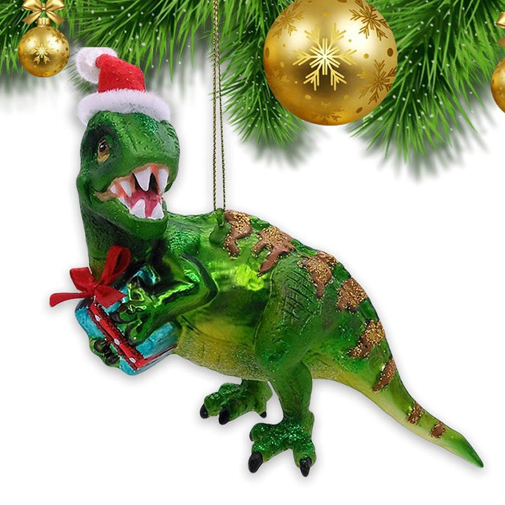 Green Christmas T-Rex Glass Ornament Glass Ornament OrnamentallyYou