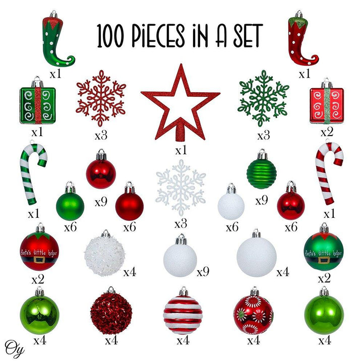 Mega Elf Christmas Ornament Bundle Set, 100 Assorted Baubles of Greens, Reds, Candycanes, and Gift Boxes Ornament Bundle Guangdong Eagle Gifts Co., Ltd.