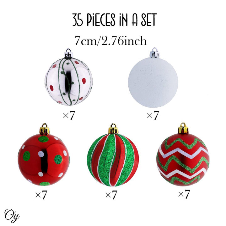 Playfully Patterned Christmas Ornament Bauble Set, 35 Round Holiday Balls Ornament Bundle OrnamentallyYou