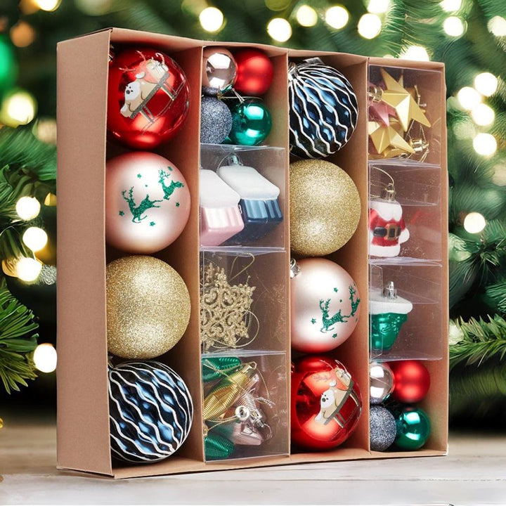 Premium Christmas Ornament Eclectic Bundle Set, 60 Glitter Filled Baubles, Homes, Star Charms Ornament Bundle OrnamentallyYou