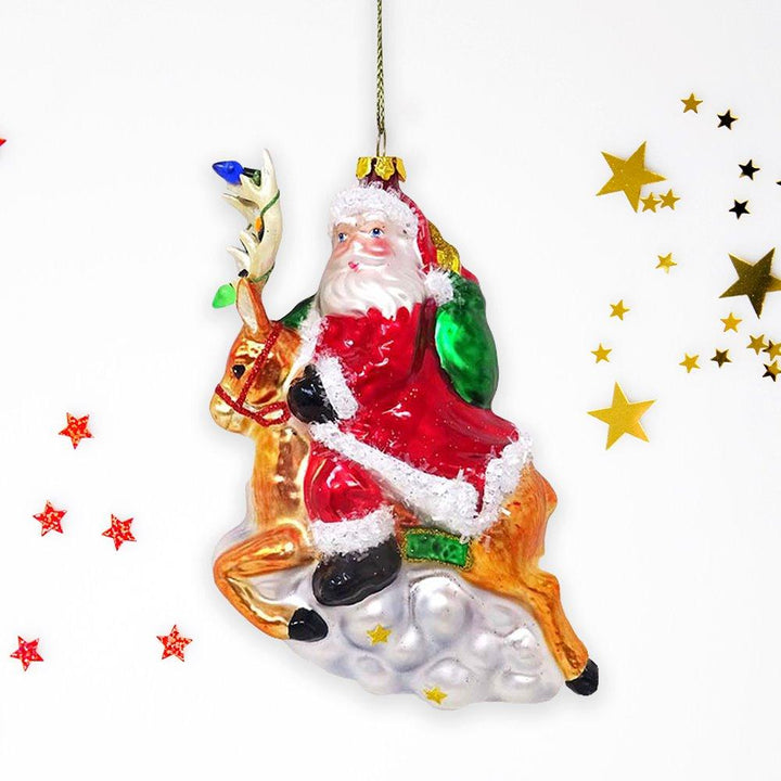 Santa Riding Reindeer Glass Christmas Ornament Glass Ornament OrnamentallyYou