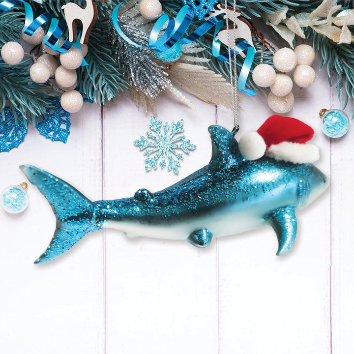 Shark with Santa Hat Glass Christmas Ornament Glass Ornament OrnamentallyYou