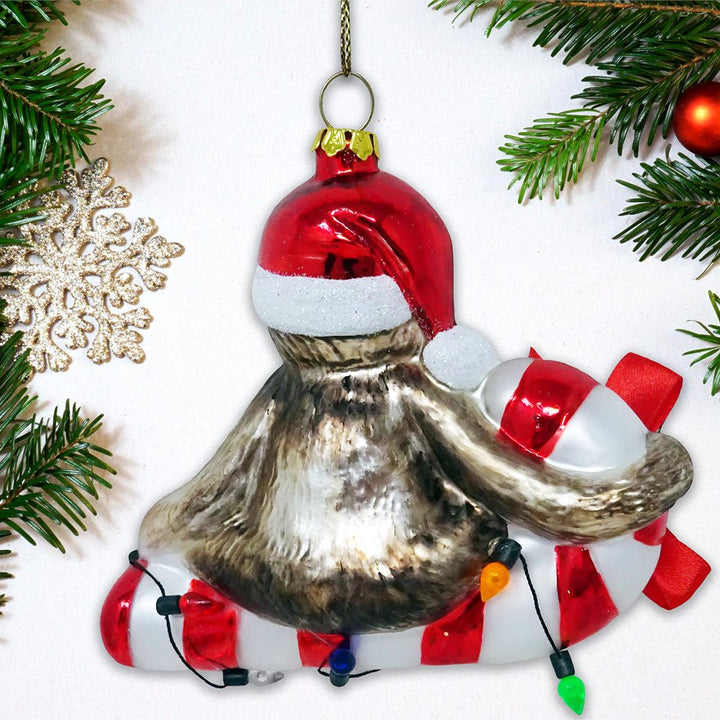 Sloth and Candy Cane Glass Christmas Ornament Glass Ornament OrnamentallyYou