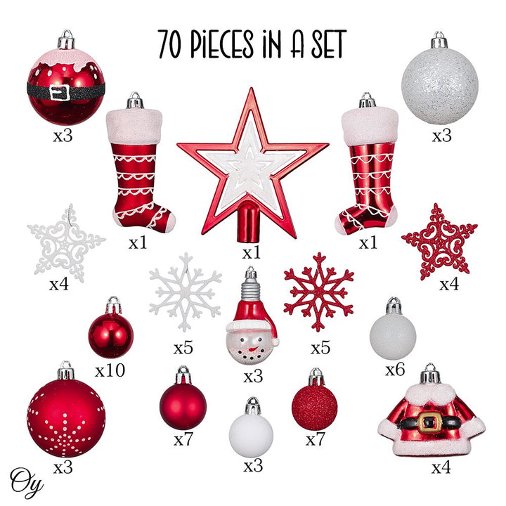 Super Santa Christmas Ornament Mega Bundle Set, Red and White Baubles, Snowman, Suit, Belt, and Snowflakes Ornament Bundle OrnamentallyYou