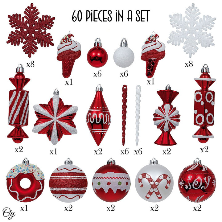 Sweets and Candy Theme Chrismtas Ornament Bundle, Assorted 60 Bauble off Candies, Ice Cream, Donut, and Glittery Round Balls Ornament Bundle Guangdong Eagle Gifts Co., Ltd.
