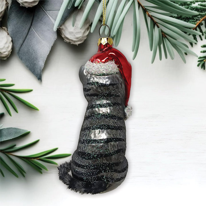 Tabby Cat with Santa Hat Glass Christmas Ornament Glass Ornament OrnamentallyYou