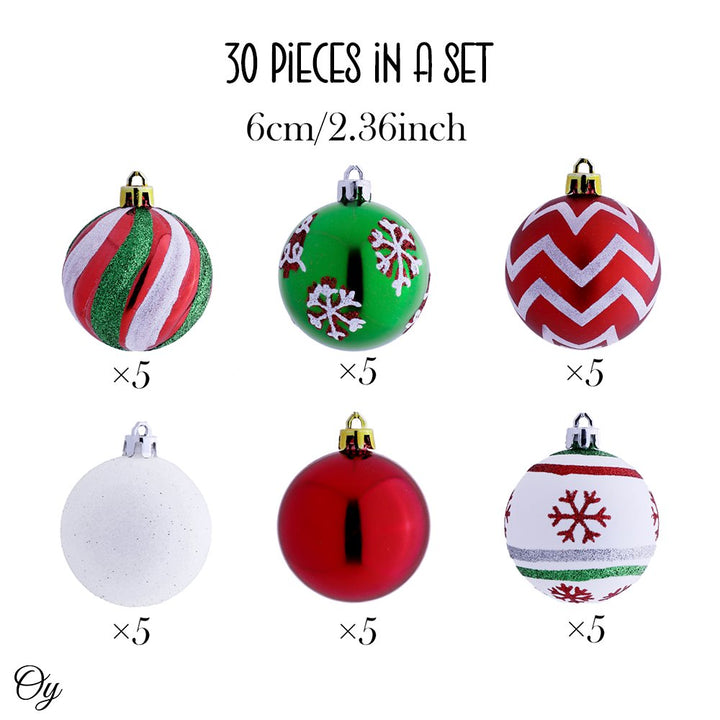 Unique and Sparkling Christmas Bauble Set of 30, Holiday Tree Set Ornament Bundle OrnamentallyYou