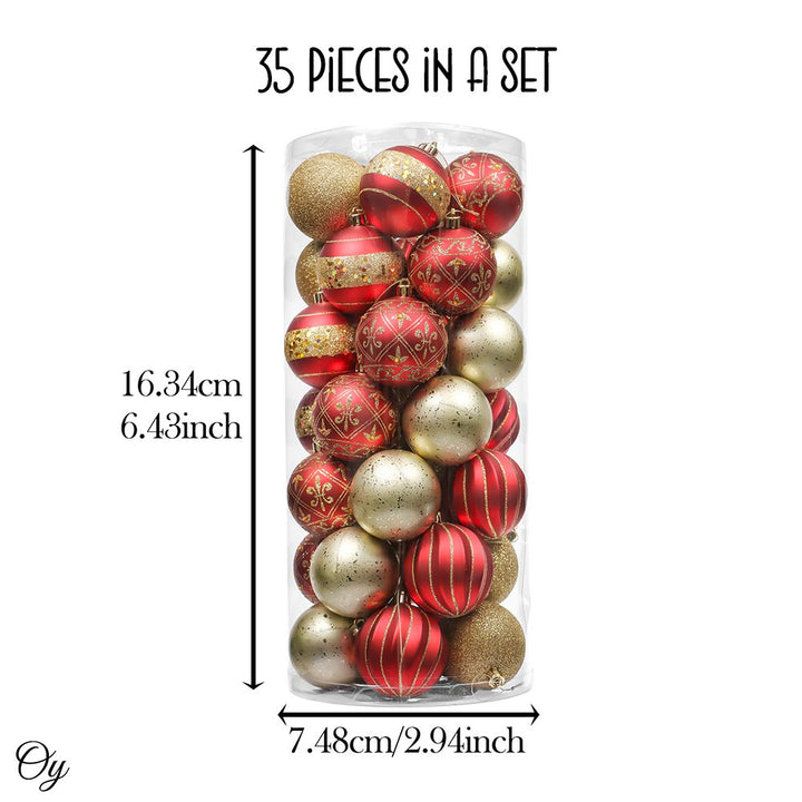 Charming Set of 35 Red and Gold Color Ornament Baubles, Christmas Tree Set Ornament Bundle OrnamentallyYou