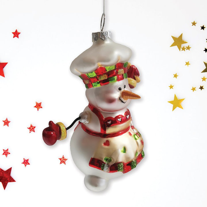 Cheerful Holiday Snowman Chef Glass Christmas Ornament Glass Ornament OrnamentallyYou