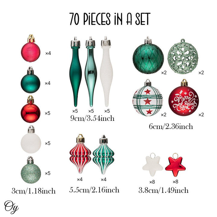 Elegantly Distinct Set of Christmas Ornaments Magenta, Green, White and Red Baubles, Icicles and Stars Ornament Bundle OrnamentallyYou