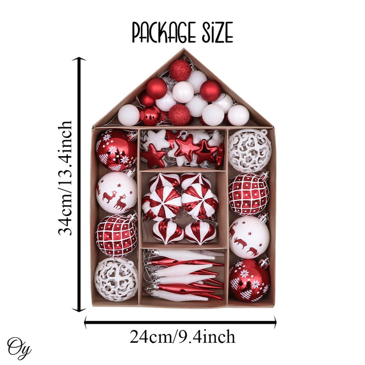 Endearing Prominent Red and White Christmas Ornament Set, Bauble Bundle with Candycane Colors and Patterns 70 Pieces Ornament Bundle OrnamentallyYou