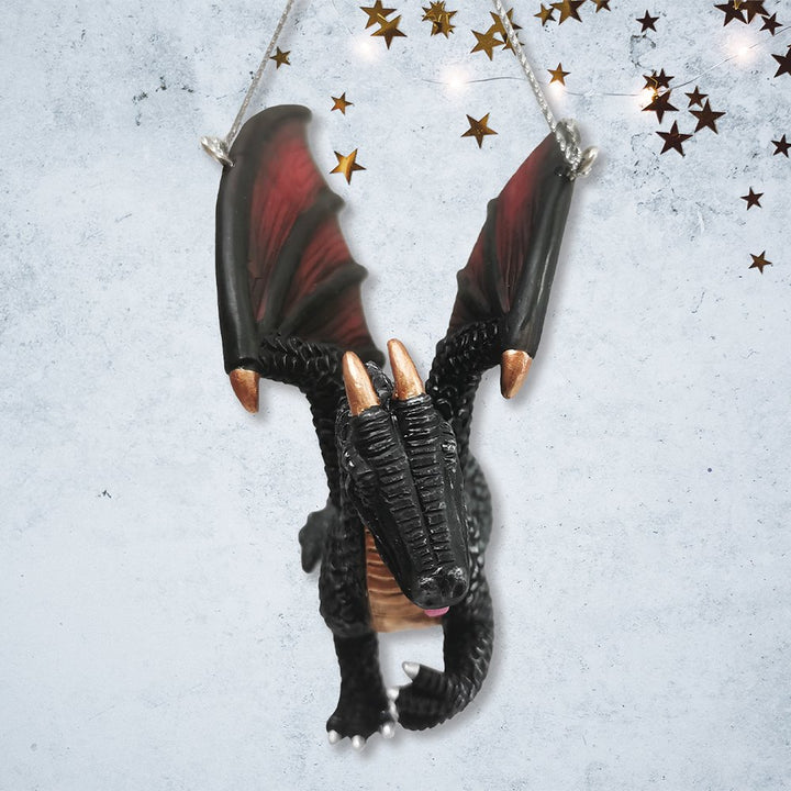 Fierce Mystical Black Dragon Ornament, Mythical Creature Gothic Fantasy OrnamentallyYou