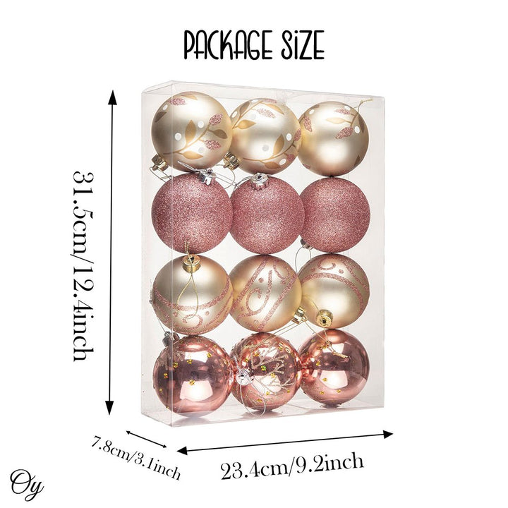 Glamorous and Cute Shiny Pink and Rose Gold Christmas Ornament Set, Glittered and Girly Feminine Holiday Baubles Ornament Bundle OrnamentallyYou