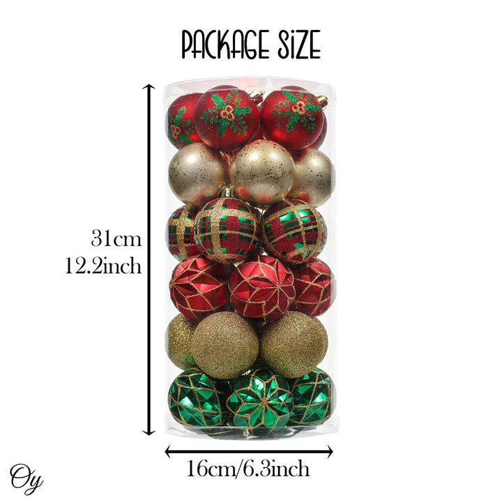 Graceful Ornament Bundle Set, Red, 30 Green and Gold Glittered Tree Baubles Ornament Bundle OrnamentallyYou