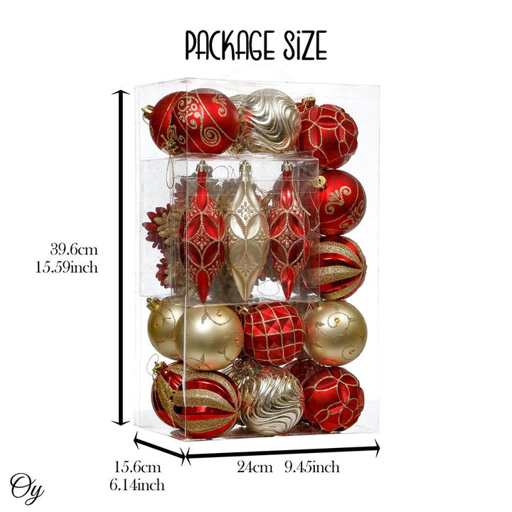 Red and Gold Glitter Luxury Shatterproof Christmas Ornament Bauble Set Ornament Bundle OrnamentallyYou